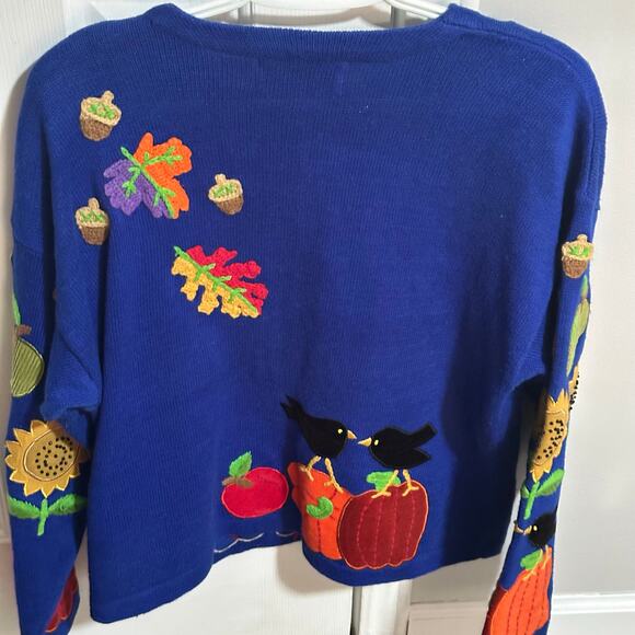 Design Options Philip Jane Gordon Cardigan Sweater Fall Flowers Birds Large - Picture 5 of 15